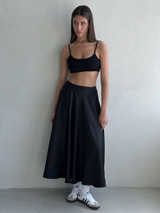 Damen Elegantes Satin-Maxikleid mit schwingendem Rock