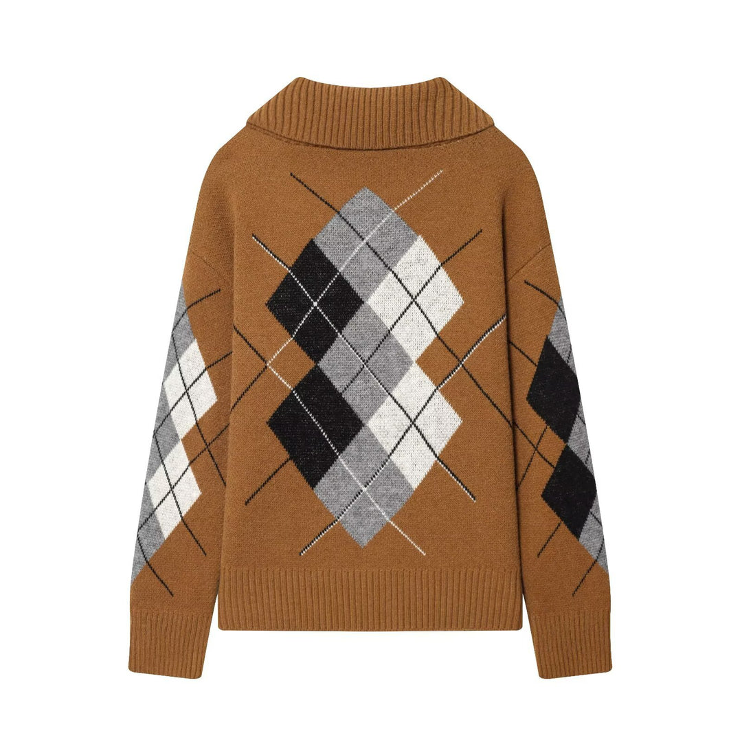 Damen Oversized Strickpullover mit Rautenmuster und Rollkragen Shop Nory