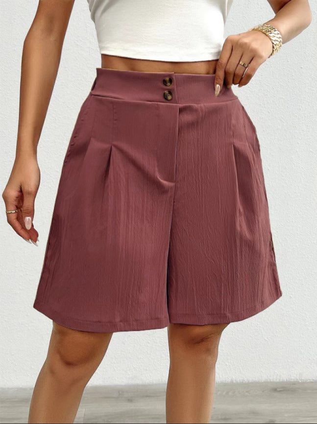 Damen Elegante Shorts mit Knopfverschluss und faltigem Design