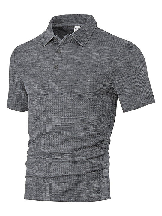 Herren nan körperbetontes Kurzarm-Polo aus elastischem Jacquardstrick mit Hemdkragen