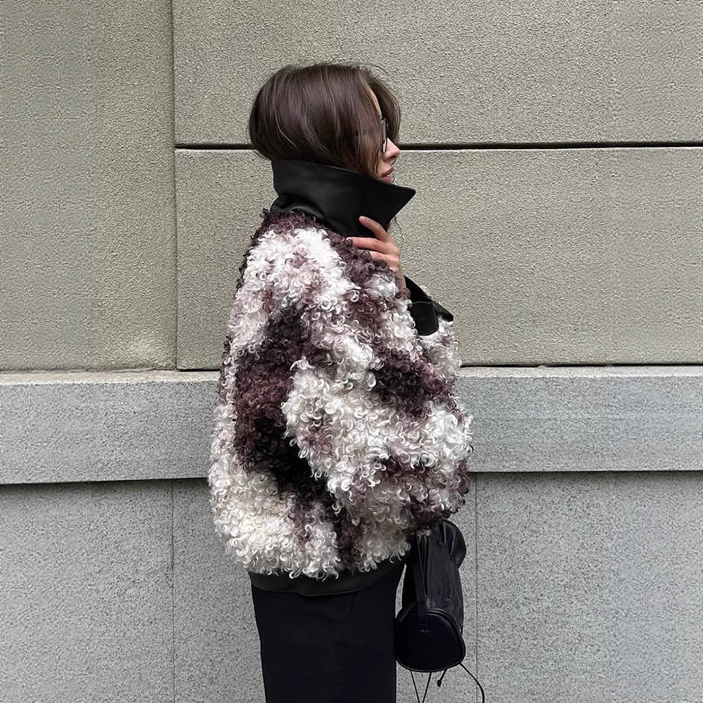 Damen Kurzblouson aus lockigem Bouclé‑Fauxfur mit Lederoptik‑Besatz Shop Nory