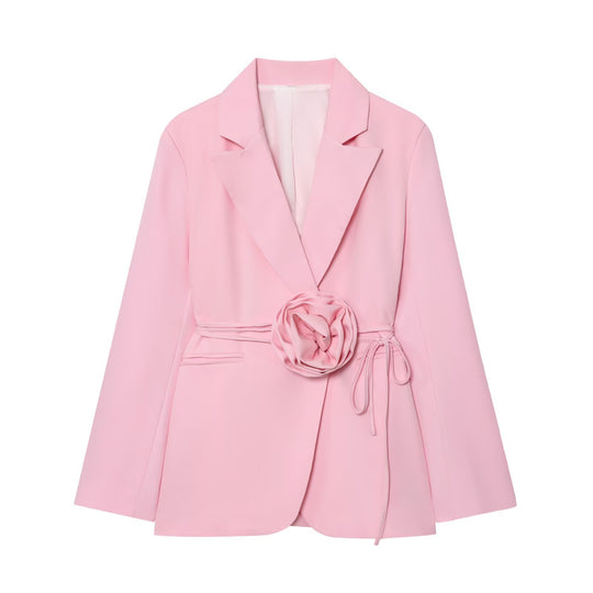 Damen Taillierter Blazer mit Deko‑Rosen‑Gürtel und Reverskragen Shop Nory
