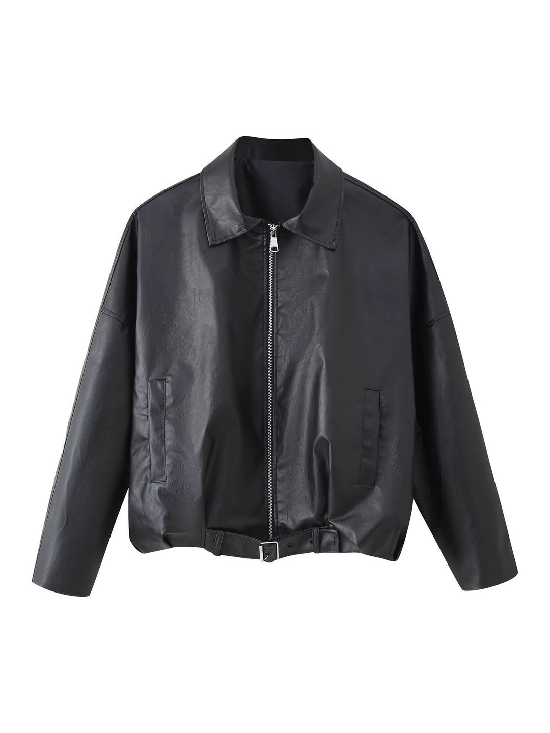 Damen Oversized Lederimitat-Blouson mit Taillengürtel Shop Nory