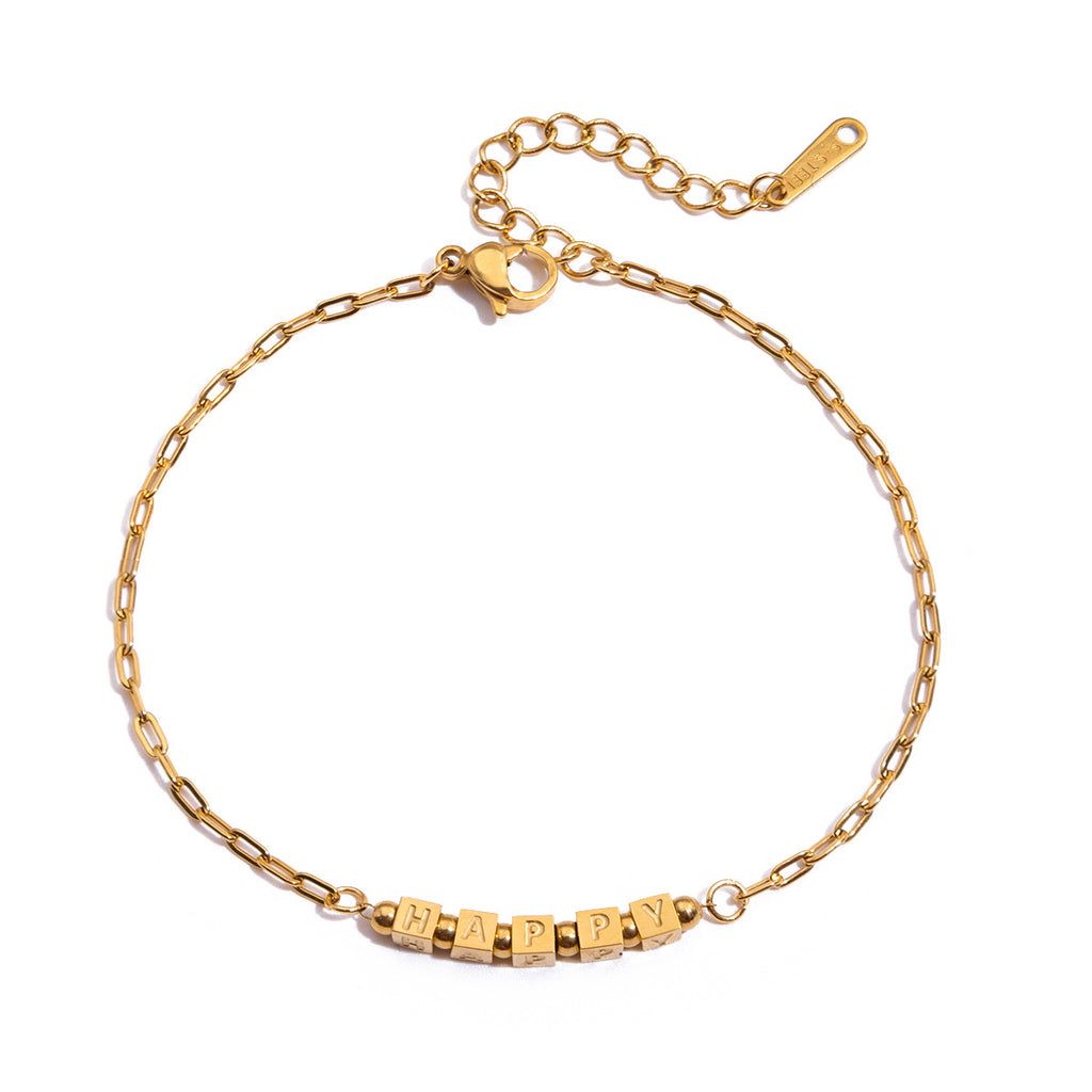 Damen Armband mit personalisierbarem "HAPPY" Anhänger aus hypoallergenem Edelstahl Shop Nory