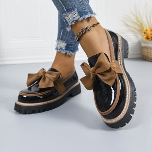 Damen Modische Lack-Loafer mit übergroßer Schleife und grober Profilsohle Shop Nory
