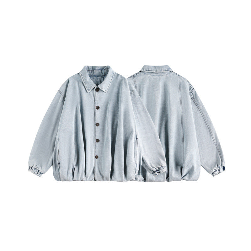 Unisex Leichter Oversize-Denimblouson mit Hemdkragen, elastischem Saum und Raglanärmeln Shop Nory