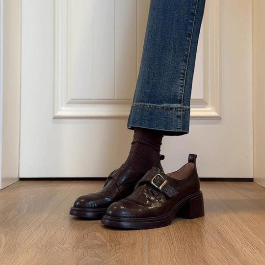 Damen Monkstrap-Loafer aus Leder mit markantem Blockabsatz und profilierter Gummisohle Shop Nory