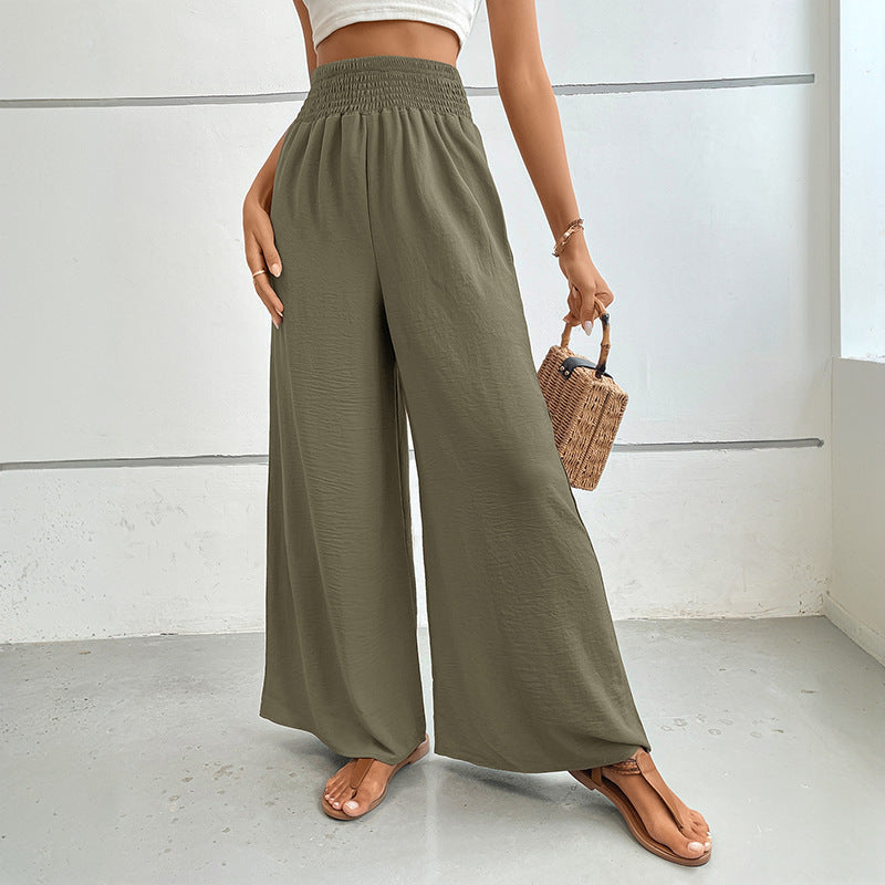 Damen Palazzo-Hose mit hohem, elastischem Rüschenbund und Eingrifftaschen Shop Nory