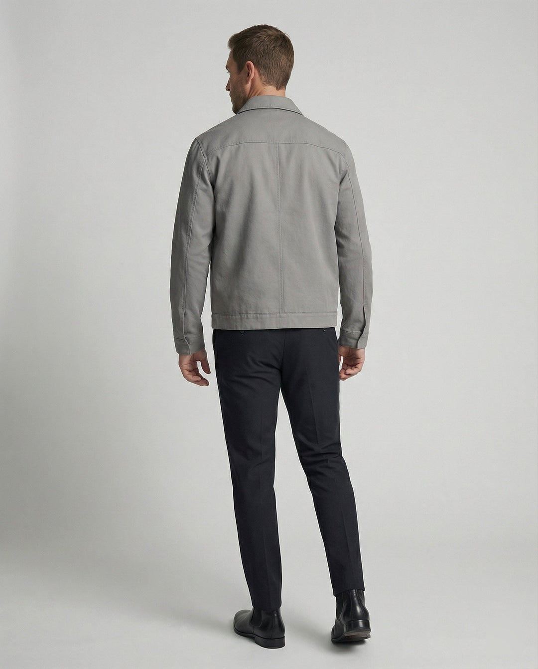 Herren kastige Zip-Jacke mit Hemdkragen und minimalistischen Teilungsnähten