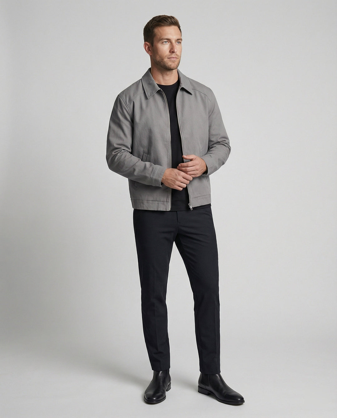 Herren kastige Zip-Jacke mit Hemdkragen und minimalistischen Teilungsnähten