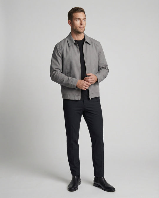 Herren kastige Zip-Jacke mit Hemdkragen und minimalistischen Teilungsnähten