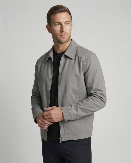 Herren kastige Zip-Jacke mit Hemdkragen und minimalistischen Teilungsnähten