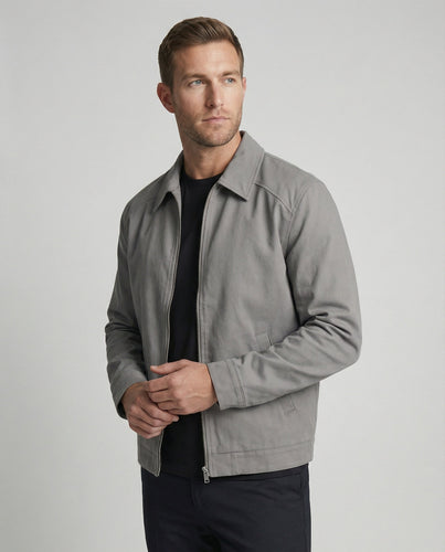 Herren kastige Zip-Jacke mit Hemdkragen und minimalistischen Teilungsnähten
