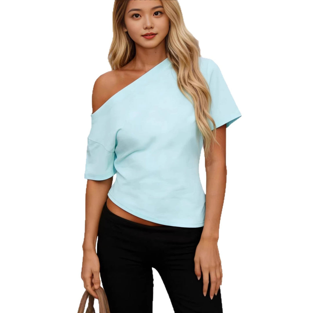 Damen asymmetrisches Oberteil mit schulterfreiem Design und kurzen Ärmeln