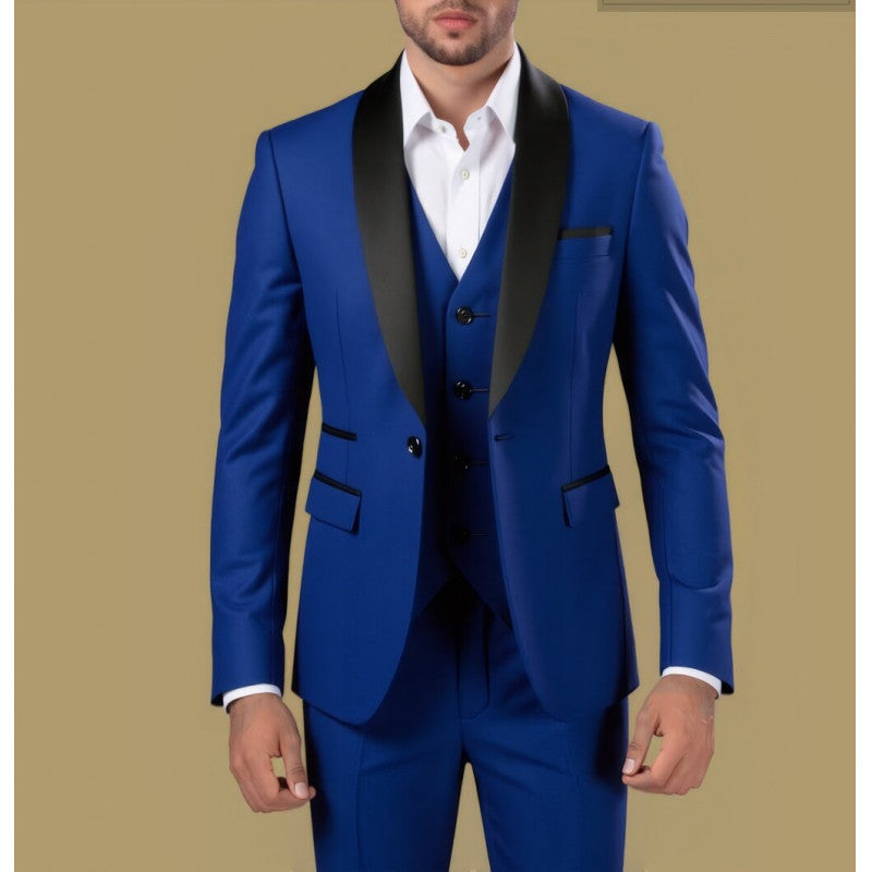 Herren Taillierter Dreiteiliger Smokinganzug mit Schalkragen und Satinrevers Shop Nory