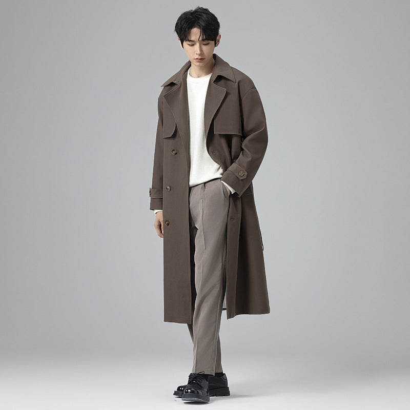 Herren Trenchcoat im minimalistischen Doppelreiher mit breitem Schalkragen und Taillengürtel Shop Nory