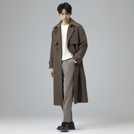 Herren Trenchcoat im minimalistischen Doppelreiher mit breitem Schalkragen und Taillengürtel Shop Nory