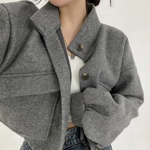 Damen cropped Bomberjacke mit voluminösen Ärmeln und praktischen Taschen
