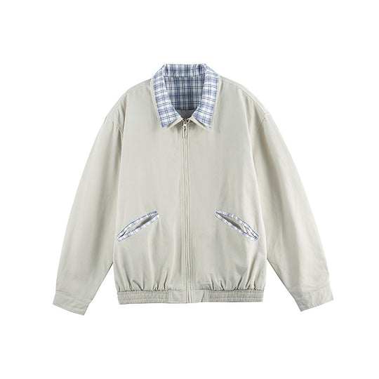 Unisex Leichte Zip‑Überjacke im Boxy‑Cut mit Karokragen und elastischem Saum Shop Nory