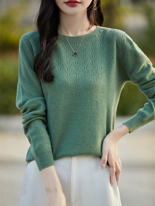 Damen Weicher Rundhalspullover im Kaschmir‑Look mit feinem Ajourmuster und anschmiegsamer Passform Shop Nory