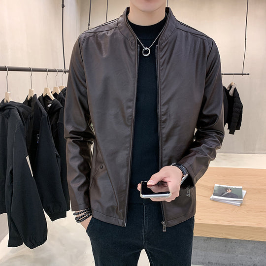 Herren schlanker Kunstlederblouson mit Stehkragen und Zweiwege-Reißverschluss Shop Nory