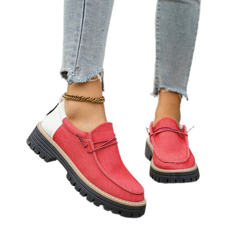 Damen Modische Slipper-Loafer mit grober Profilsohle, Canvas-Obermaterial und dekorativer Kordel Shop Nory