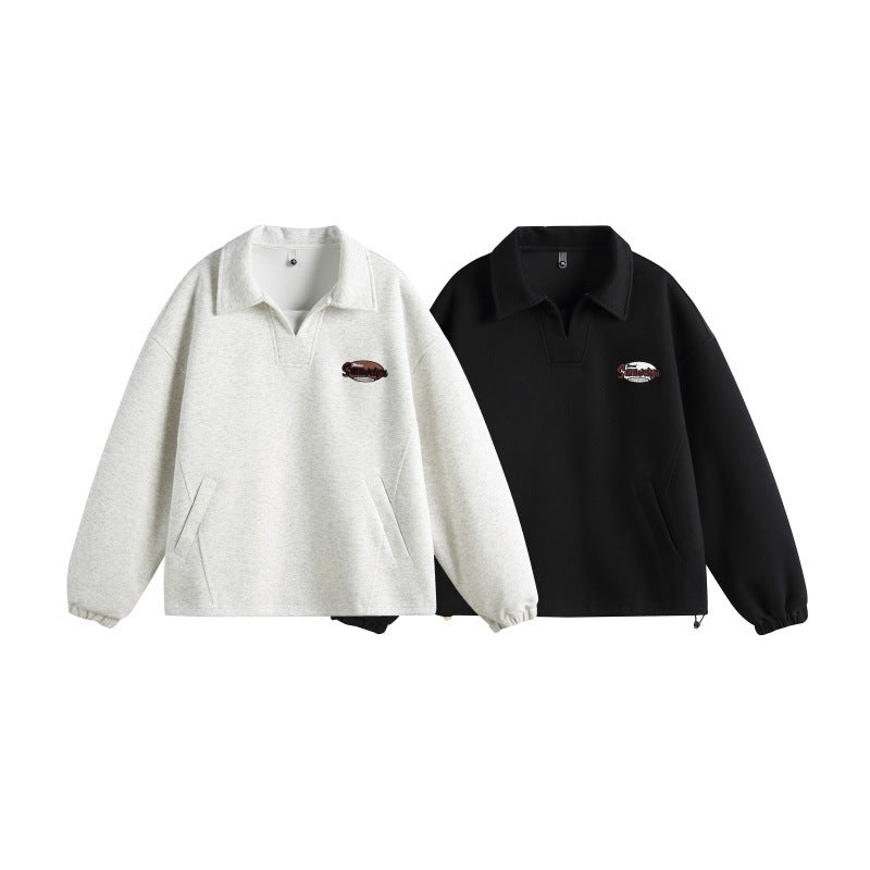 Unisex Lässiges Polo‑Sweatshirt mit offenem Kentkragen, Oversize‑Schnitt und Eingrifftaschen Shop Nory