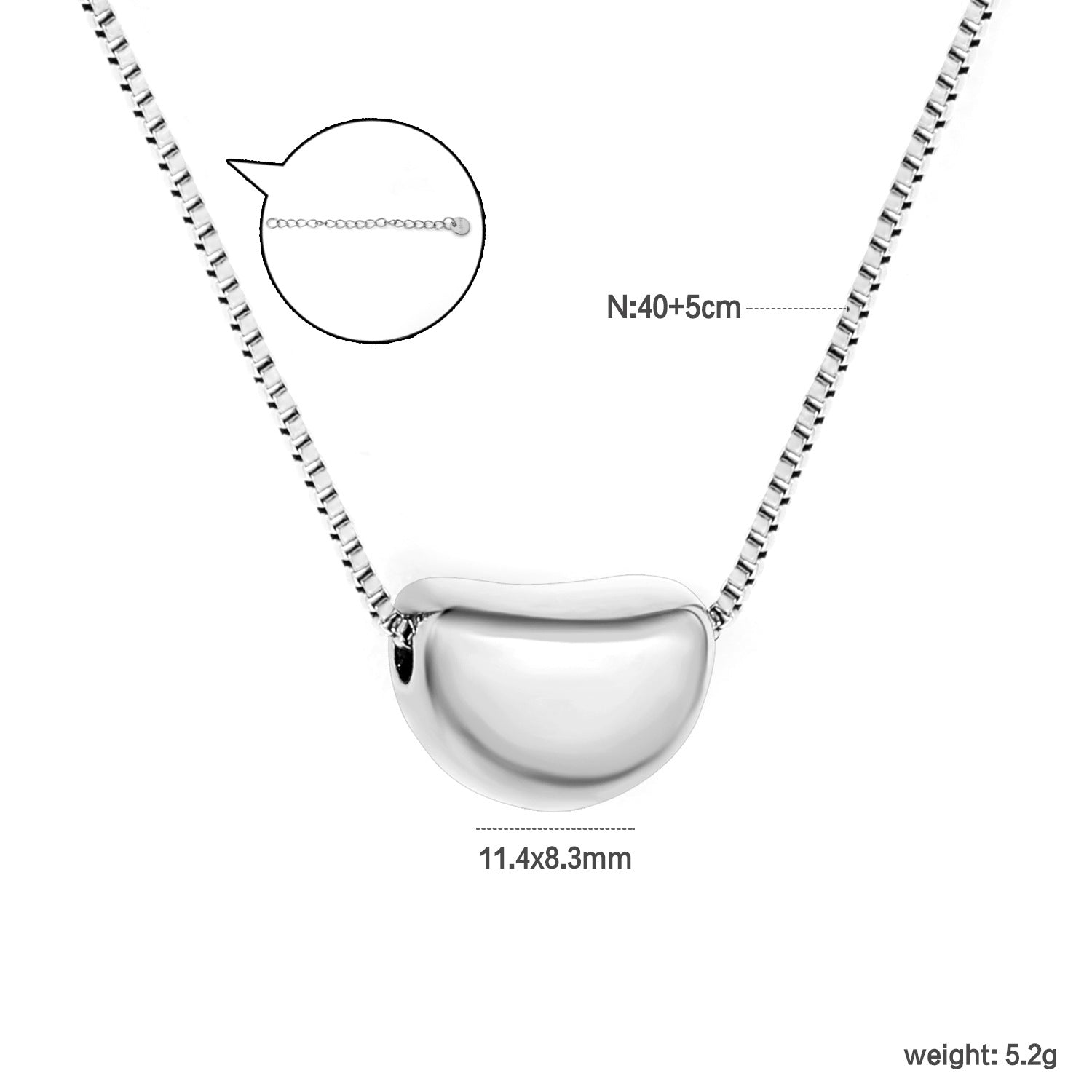 Damen Halskette mit modernem, glänzendem Bohnenanhänger Shop Nory