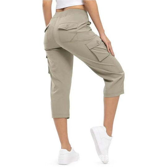 Damen Capri Cargo-Hosen in Bermuda-Länge mit hoher Taille und aufgesetzten Klappentaschen Shop Nory