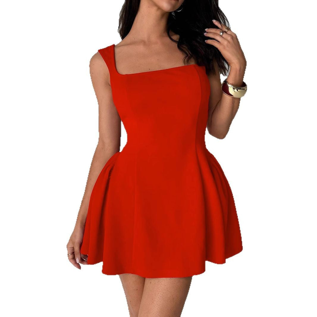 Damen Fließendes Minikleid mit quadratischem Ausschnitt und ausgestellten Rock