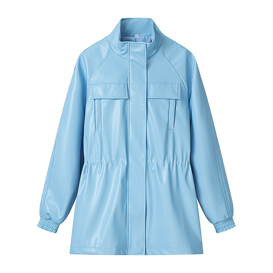 Damen Lederoptik-Parka mit Tunnelzugtaillierung, Stehkragen und Pattentaschen Shop Nory