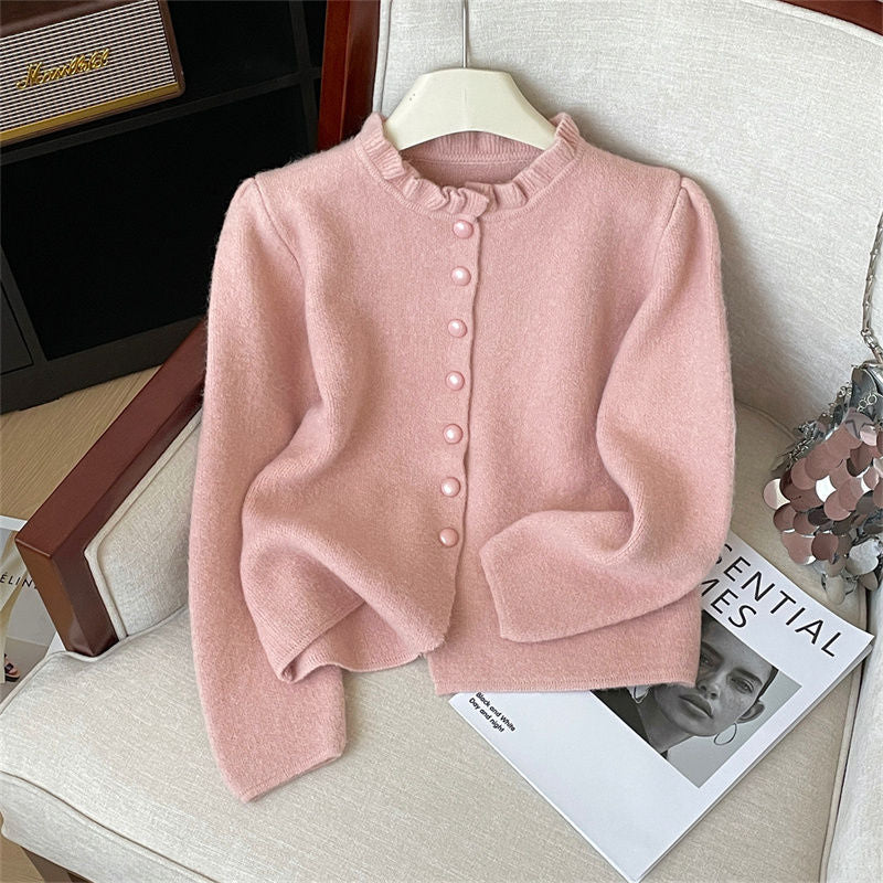 Damen Elegante Strickjacke mit Rüschendetail Shop Nory