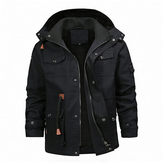 Herren Canvas-Parka mit Teddyfleece-Innenfutter, Kapuze und multifunktionalen Taschen Shop Nory