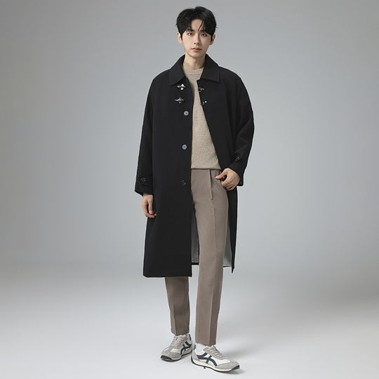 Herren Lang geschnittener Mantel im modernen Duffle‑Stil mit Knebelverschlüssen und gestreiftem Innenfutter Shop Nory