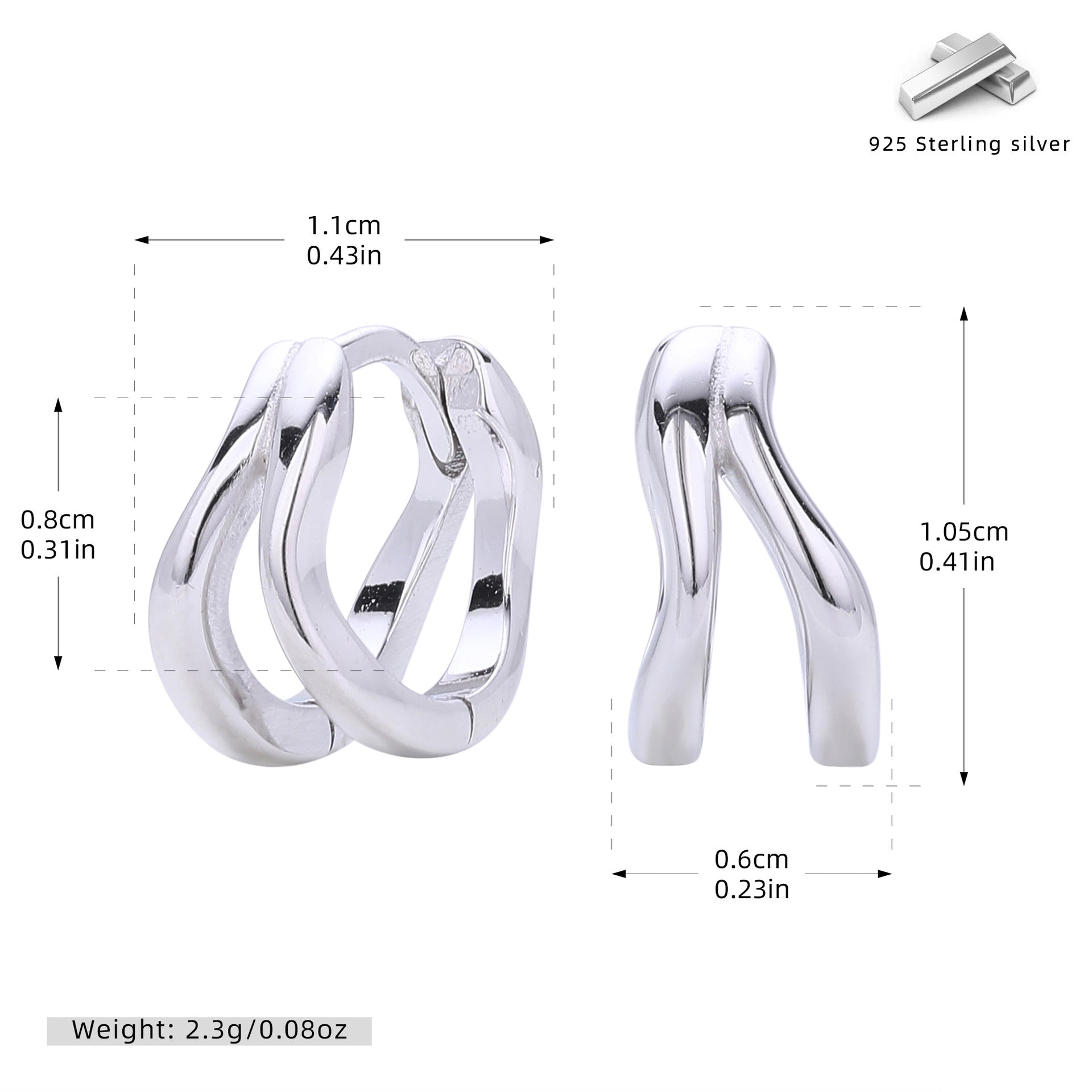 Damen Ohrringe mit modernem, geschwungenem Design aus 925 Sterling Silber Shop Nory