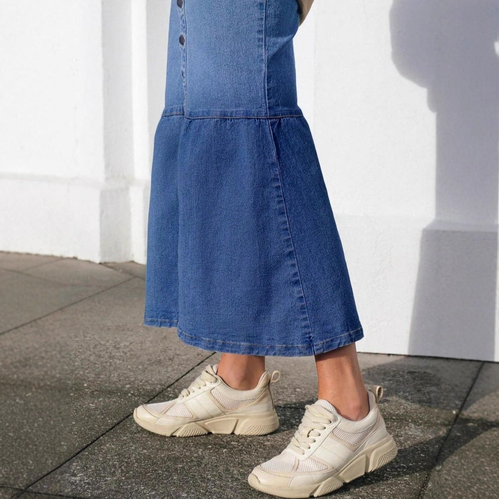 Damen Hochtaillierter Maxi-Jeansrock mit durchgehender Knopfleiste und hohem Frontschlitz Shop Nory