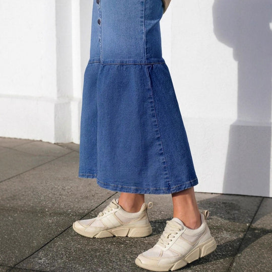 Damen Hochtaillierter Maxi-Jeansrock mit durchgehender Knopfleiste und hohem Frontschlitz Shop Nory