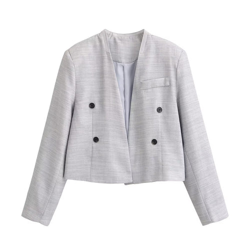 Damen Kurzblazer ohne Revers mit doppelreihiger Knopfleiste und kastiger Silhouette Shop Nory
