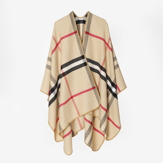 Damen Karierter Wollmix‑Poncho im Oversize‑Cape‑Schnitt mit Zierstichkante Shop Nory