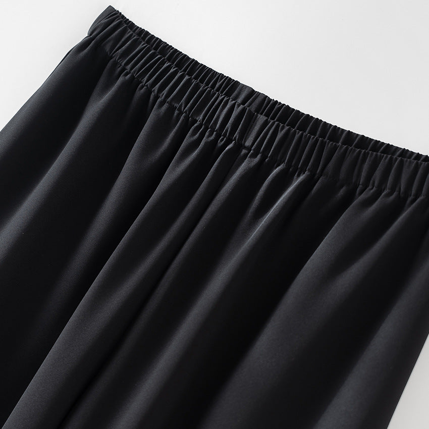 Damen Weite Satin-Hose mit Elastikbund und fließender Palazzo-Silhouette Shop Nory