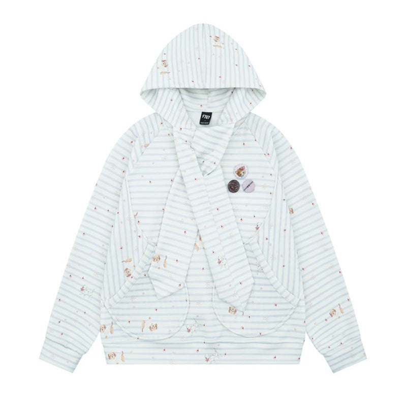 Damen Kuscheliger Kapuzen‑Oversizepullover mit integriertem Schleifen‑Schal und Aufgesetzten Taschen Shop Nory