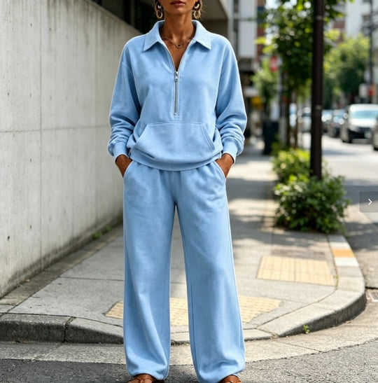 Damen Lässiges Sweat-Set mit Halbzip-Pullover und weiter Jogginghose Shop Nory