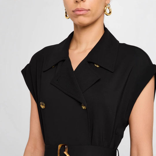 Damen Ärmelloses Doppelreiher-Midikleid mit Trench-Gürtel Shop Nory