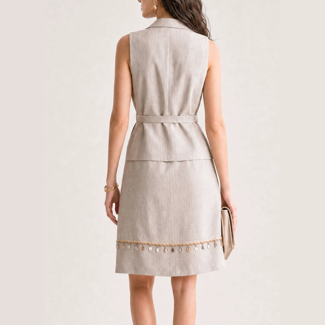 Damen Eleganter Leinenrock mit Zierperlen Shop Nory