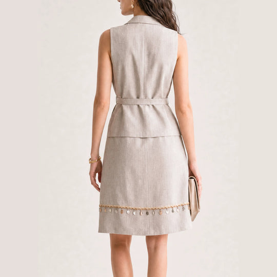 Damen Eleganter Leinenrock mit Zierperlen Shop Nory