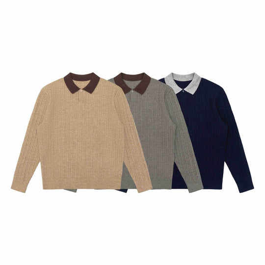 Herren Feinstrukturierter Rippstrick-Polo-Pullover mit Kontrastkragen Shop Nory