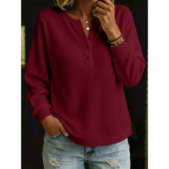 Damen Waffelstrick-Henleypullover mit Oversize-Schnitt Shop Nory
