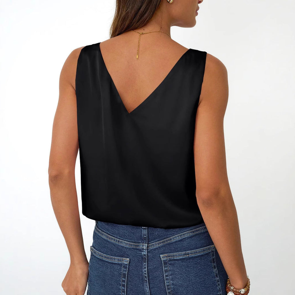 Damen V-Ausschnitt Top aus seidig glänzendem Material Shopnory