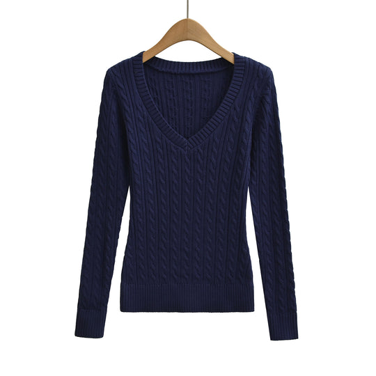 Damen Grobgestrickter V-Ausschnitt Pullover mit Zopfstrickstruktur Shop Nory