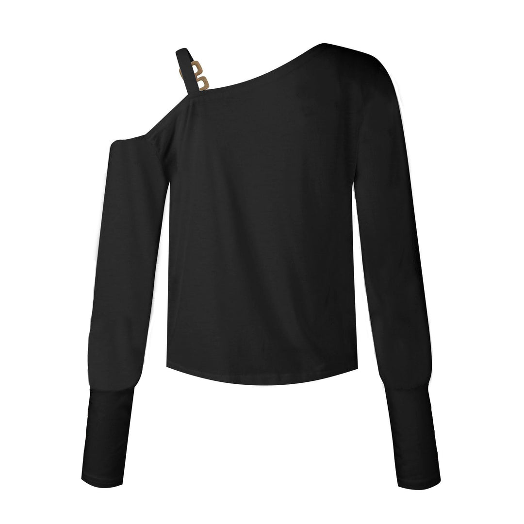 Damen Asymmetrisches Off-Shoulder Shirt mit Ziergurt und Ballonärmeln Shop Nory